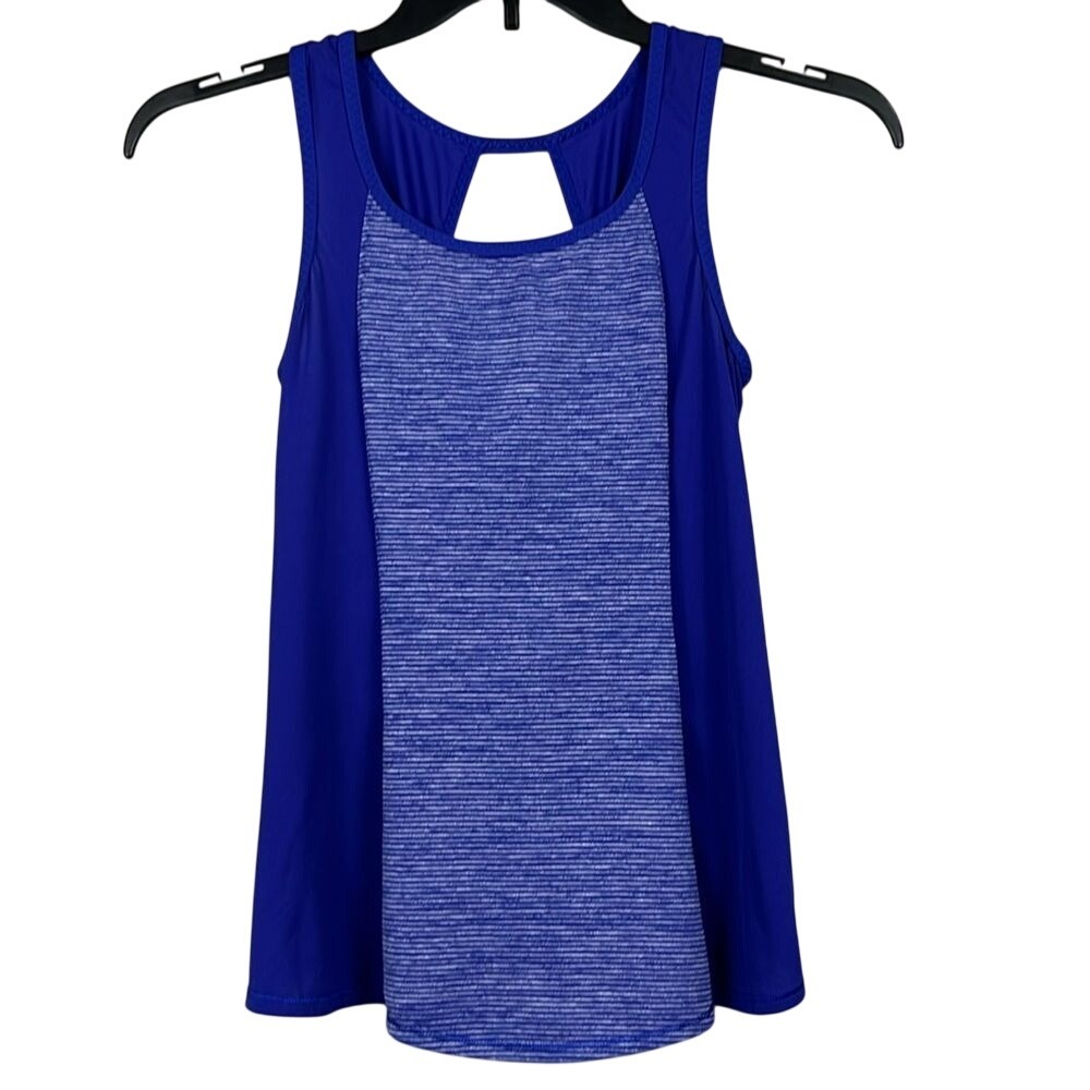 Lululemon Run Womens Speed Squad Tank Size XS? Blue‎ Striped Cut Out Split Back